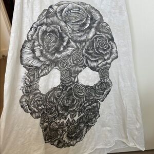 Lauren Moshi White Tank Top with Floral Skull Graphic